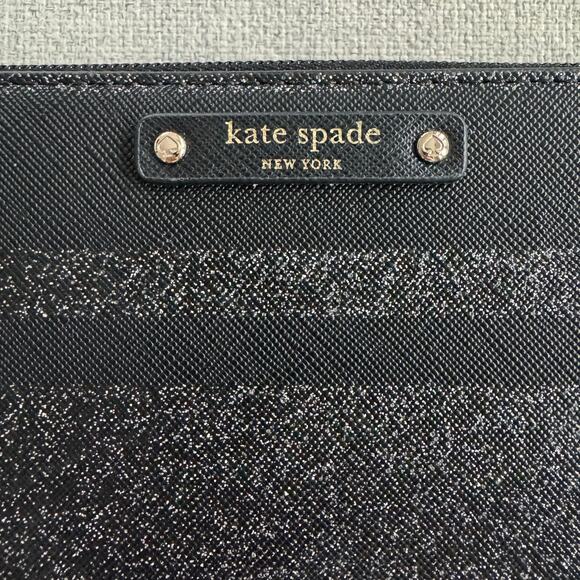Kate Spade New York Haven Lane Neda Zip Around Wallet in Black w/ silver stripes - Picture 3 of 9